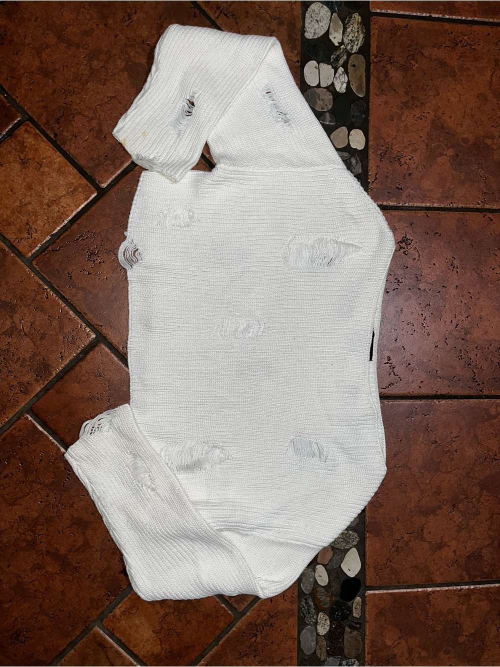 Forever 21 White Distressed Knit Sweater